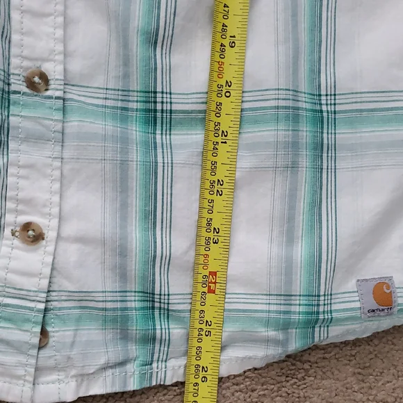 Carhartt Women's White and Green Plaid Button Down 3/4 Sleeves Shirt Size M - Picture 12 of 16